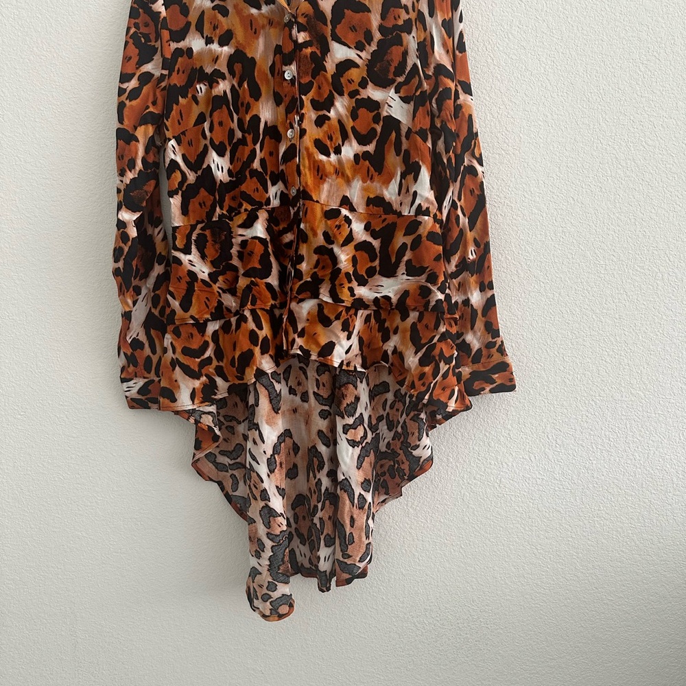 Collection B Brown and Orange Asymmetrical Button Down Top